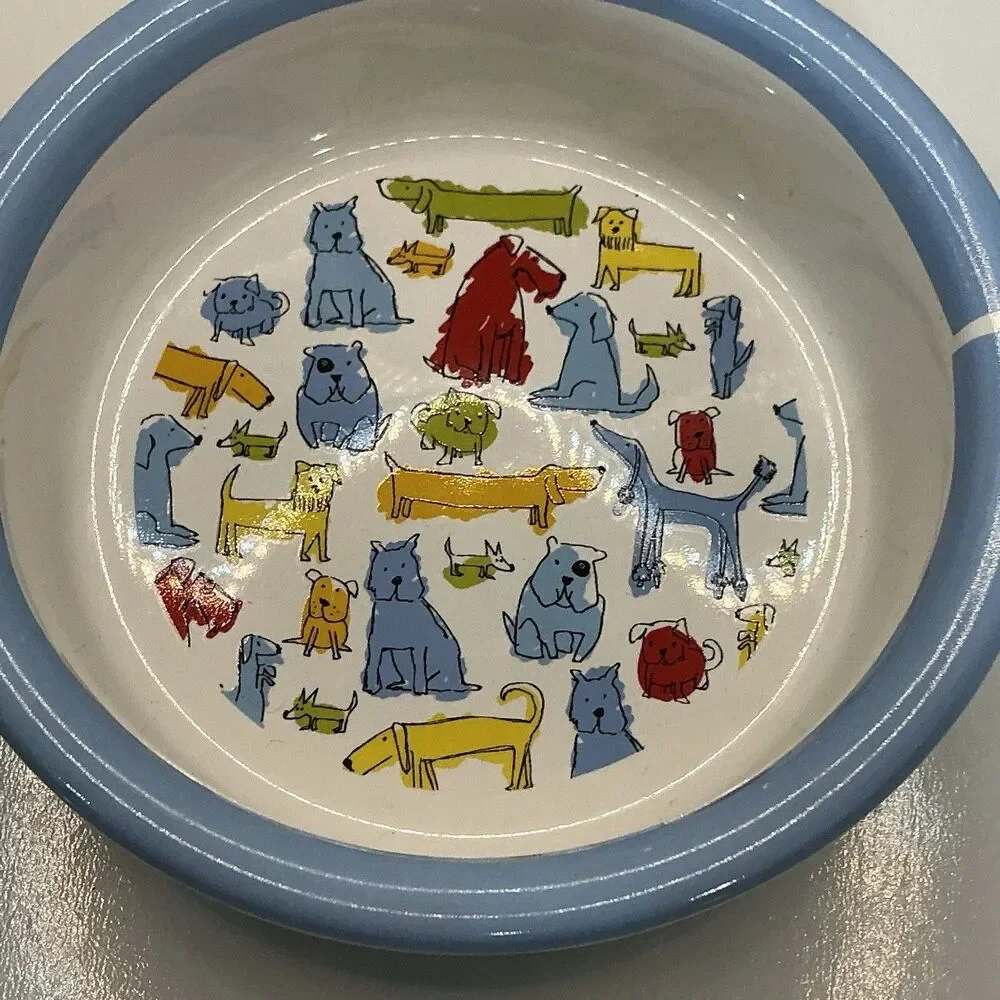 Signature Housewares Dog Bowl 6.25” Blue Dog Town Pet Dish 2007